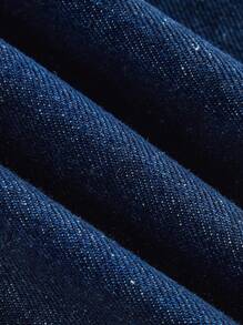 Maija Plus Size Women's Non-Stretch Denim Mini Skirt, Dark Blue Washed Denim Fabric, Anti-Exposure Underskirt,Fall Clothes For Women