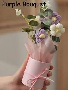 1 套手工编织羊毛人造花束，织物编织假花，包括桶和 6 朵钩针花，适合送给妈妈、妻子、闺蜜朋友、女朋友、母亲节情人节礼物、婚礼纪念品和节日派对家居餐桌装饰礼物