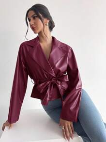 Firerie Women's Casual Elegant Wine Red Waist Tie Trench Coat Jacket/Fall Women/Winter For Women/Winter Jacket Women /Back To School /Back To School Women/Halloween/Christmas/Business Casual Women/Teacher /Club/Punk/ Techno/Old Money Style