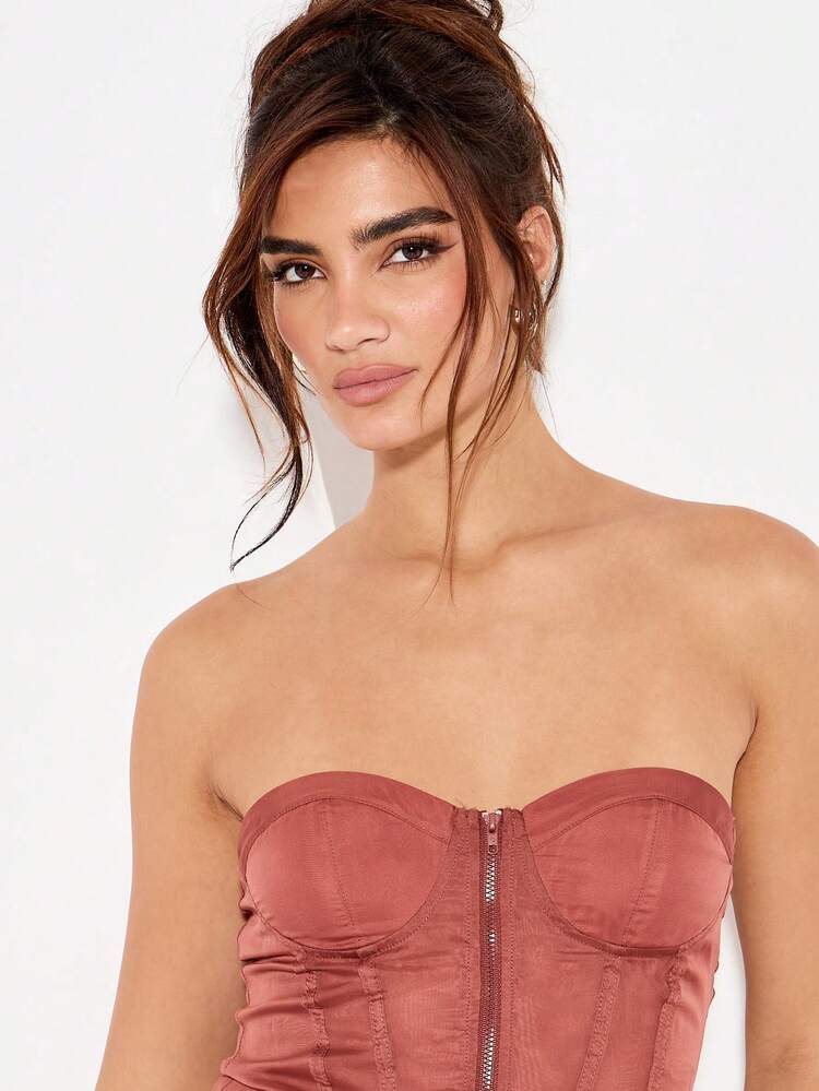 KIZN Top corset en organza avec fermeture éclair sur le devant