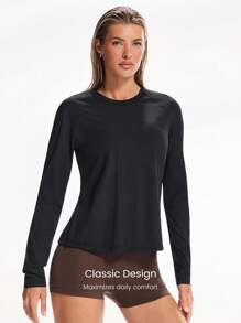 GLOWMODE Tee Time Essential Hip Length Long-Sleeve Active Top Daily Casual Machine Washable  Spring Summer - Black - View 3