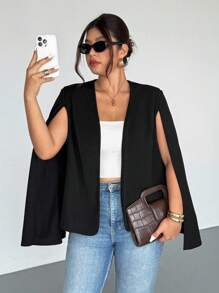 Firerie Plus Size Black Cloak Prive Elegant Romantic Blazer,Fall Clothes For Women Autumn