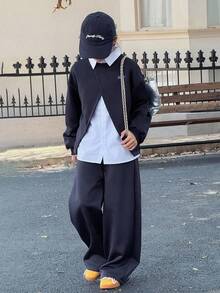 DAZY 青少年女孩秋季服装，新款女童休闲运动衫套装，学院风针织运动套装，适合大童