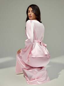 Modelyn 女士优雅竹节腰带两件套，时尚设计，适合春、夏、秋季 - 粉色 - 查看 2