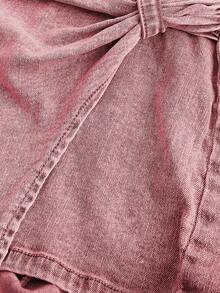 SHEIN EZwear Bộ đồ liền thân denim viền bất đối xứng cỡ lớn dành cho nữ - Hồng - Xem 8