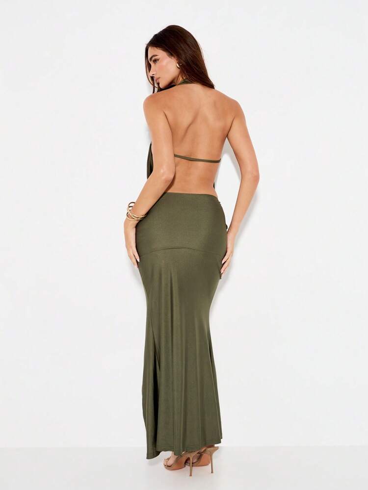 KIZN Robe longue dos nu avec décolleté plongeant et fente latérale