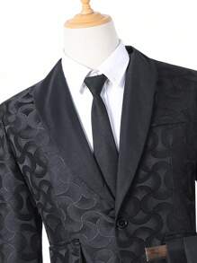 SHEIN 2pcs/Set Teen Boy Gentleman Outfit, Contrast Color Mandarin Collar Textured Slim Fit Suit Jacket + Trousers, Elegant, , Luxurious Formal Wear Suitable For Birthday Party, Gala, Performance, Hosting, Wedding Season, Wedding, Wedding Guest, Pageboy, Ring Boy