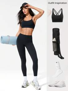 GLOWMODE 31" FeatherFit™ Stretch And Stride Buttery-Soft Stretchy Sweat-Wicking Stirrup Leggings Low Impact Yoga Pilates Studio Daily Casual Wear Fall Winter - Black - View 6