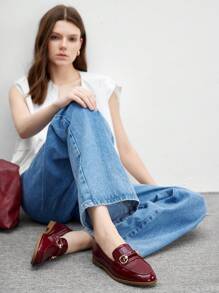 Rosivie Women's Fashion Versatile Metal Decor Flat Loafers - Burgundy - View 5