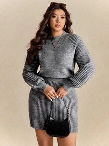 Elaquor 秋冬大码休闲修身针织连衣裙