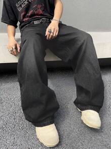 Manfinity EMRG 大码男士休闲口袋直筒宽松百搭牛仔裤，适合街头运动、摇滚风