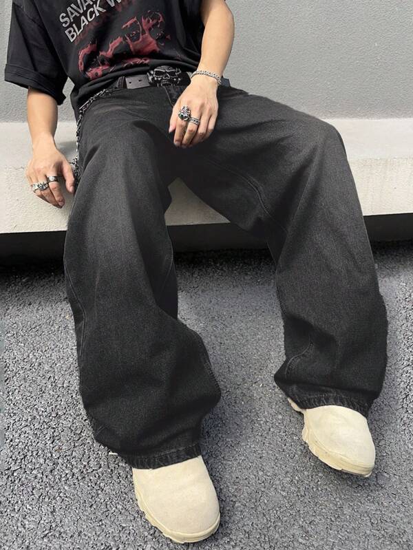 Manfinity EMRG Herren Jeans in Große Größen mit Taschen, gerade geschnitten, locker sitzend, vielseitig einsetzbar für Lässig, Straße und Sport, Grunge-Stil