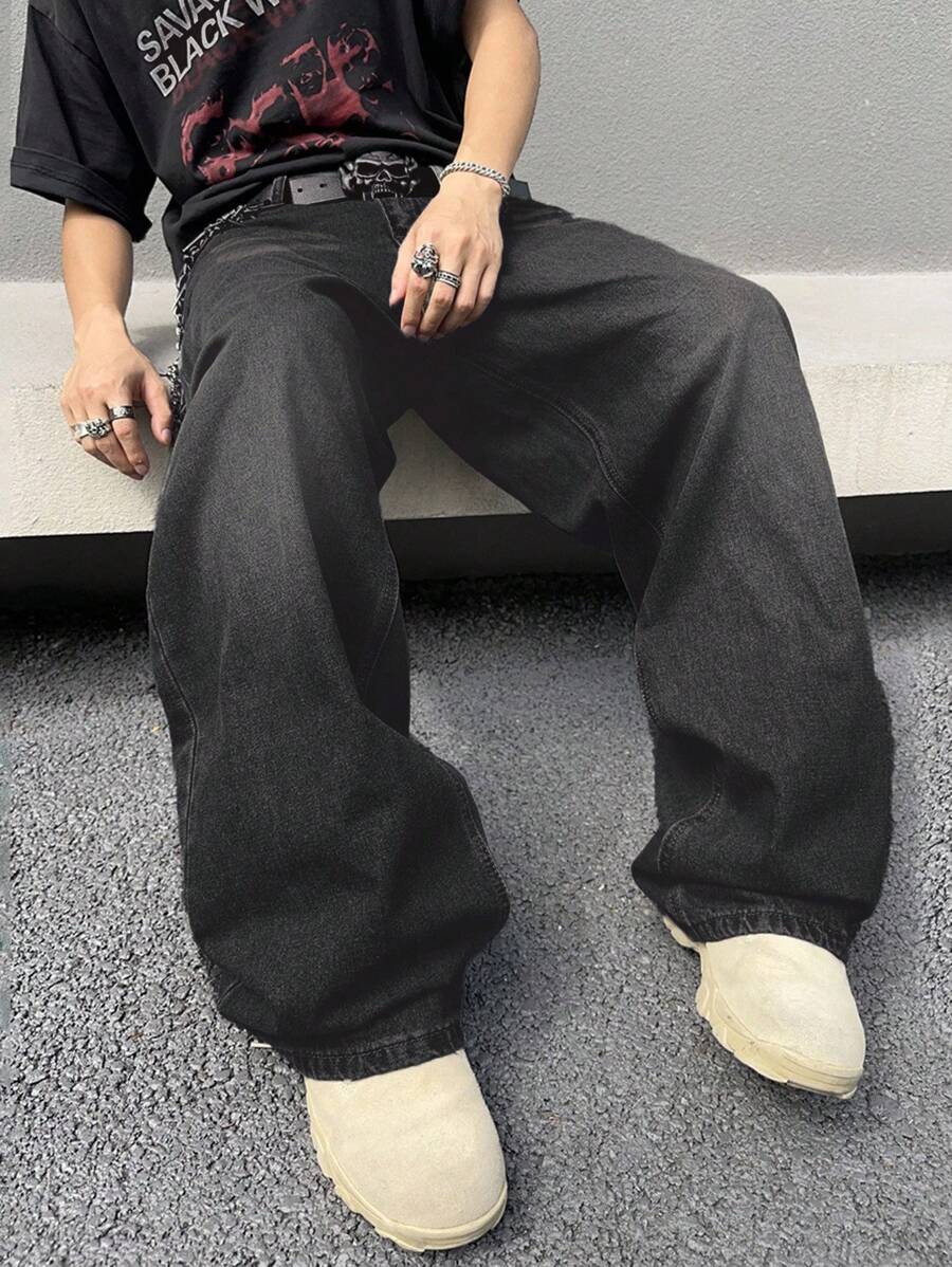 Manfinity EMRG 大码男士休闲口袋直筒宽松百搭牛仔裤，适合街头运动、摇滚风