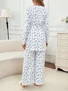 SHEIN 2件套休闲哺乳套装：长袖上衣和宽松裤子