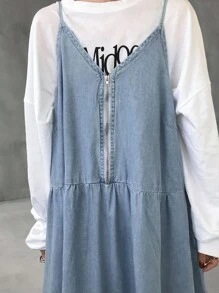 FRIFUL 女式休闲宽松牛仔连身裤 - 藍色 - 查看 5