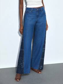 Maija Jeans de pierna ancha con estampado de patchwork de moda casual para mujer