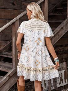 LanaWest Women's Printed Loose Babydoll Dress, Casual Country Style For Daily Wear