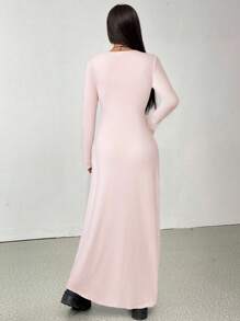 SHEIN EZwear 女士休闲浅粉色修身纽扣长款开衫外套秋冬 - 淺粉色 - 查看 2