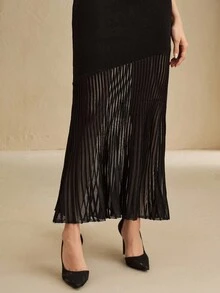 SHEIN X Jwoww Anewsta Women's Solid Color Mermaid Hem Fitted Elegant Camisole Knit Dress - Black - View 6