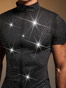FeverCity Men's Summer Fashion Rhinestone Romper - Black - View 4