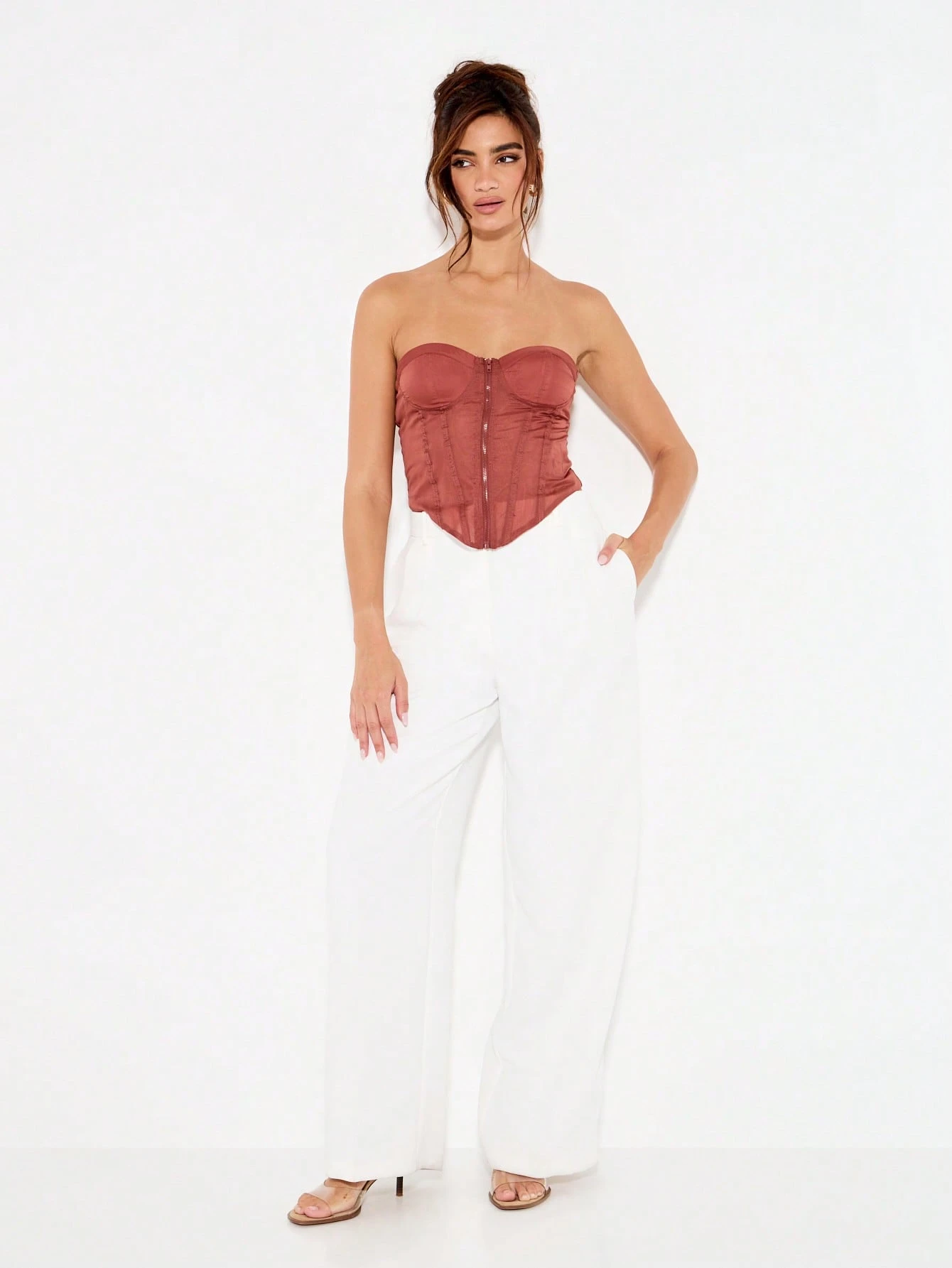 KIZN Organza Corset Top With Front Zipper