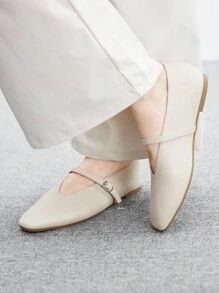 CUCCOO BIZCHIC Women's Fashion Commuter Versatile Casual Mary Jane Flat Shoes For Christmas Spring Shoes - Beige - View 5