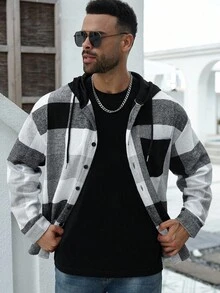 Manfinity Homme Plus Size Men's Hooded Overcoat With Pockets, Casual Outdoor , Best Gift For Boyfriend , Fall Winter