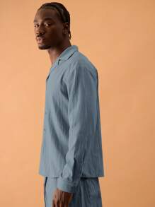 Musero Relaxed Revere Collar Long Sleeve Shirt Spring Summer Vacation Holiday Smart - Baby Blue - View 2