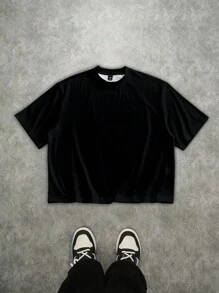 Manfinity Roghcode 男士宽松街头人物印花短款 T 恤 - 黑色 - 查看 5