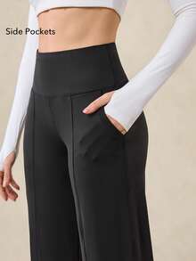OutZeal Women Sports Pants Daily Casual Lounge Buttery Soft Knitted Sweat Wicking High Waist Straight Legs With Pockets - Black - View 4