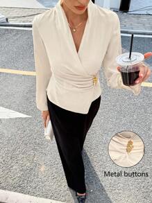 Siren Gaze Blusa envolvente de unicolor elegante para ir al trabajo