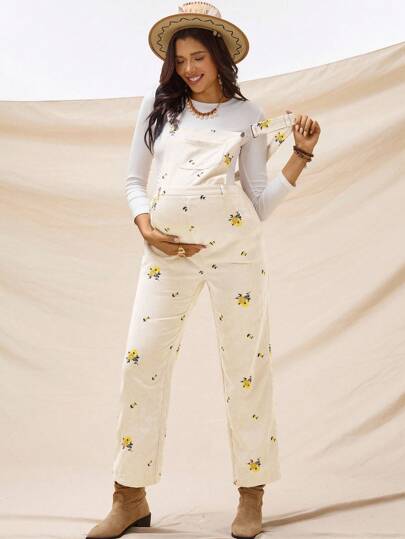 Boho Mama 孕妇碎花口袋休闲吊带连体裤