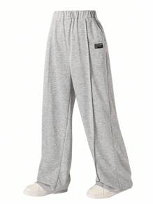 1 buc pantaloni sport casual minimalisti tricotați cu buzunar, subțiri, cu picior drept, pentru tineret, primăvară/toamnă