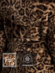 Anewsta Chaqueta de piel sintética con estampado de leopardo y cinturón de cintura suelta - Marrón - Ver 2