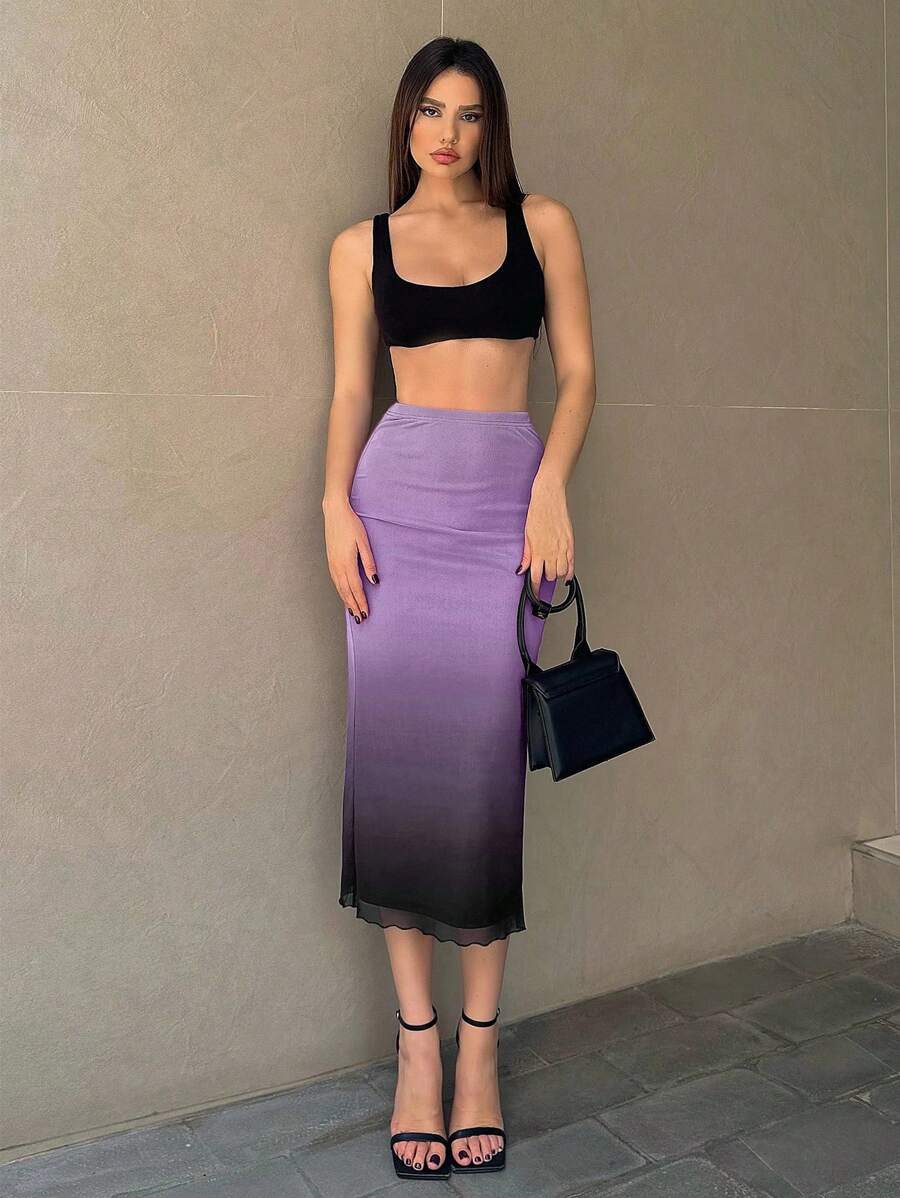 Firerie Falda lápiz de impresión de degradado en color morado para verano - Morado - Ver 1