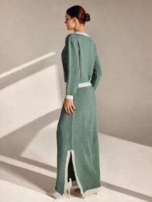 EURMUSE 蜂巢图案开衫和裙子套装（鼠尾草绿和奶油色） - 綠色 - 查看 5