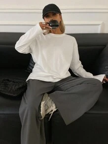 DAZY Women's Solid Color Casual Long Sleeve Loose Fit Round Neck T-Shirt Fall Tops