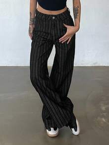 DAZY Women's Striped Loose Straight-Leg Casual Jeans - Dark Wash - View 6