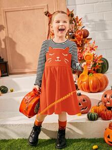 SHEIN 适合年轻女孩参加万圣节派对的时尚可爱女童秋冬连衣裙 - 黑色 - 查看 4