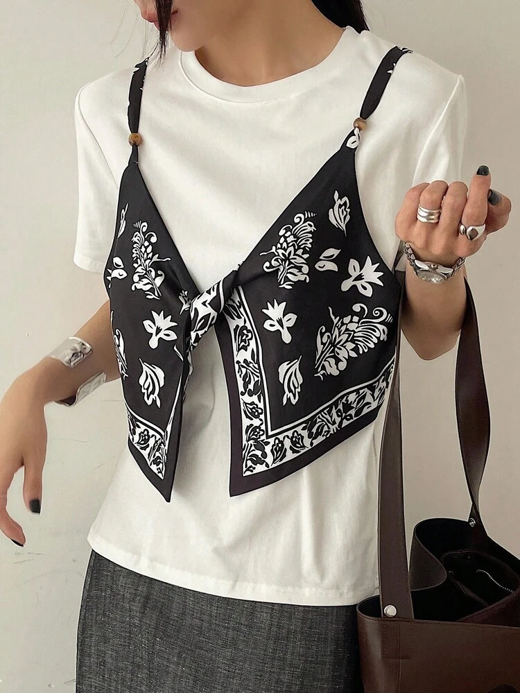 Women's Casual Patchwork 2 In 1 T-Shirt, Summer