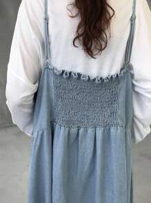 FRIFUL 女式休闲宽松牛仔连身裤 - 藍色 - 查看 1