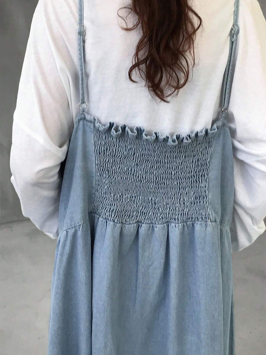 FRIFUL 女式休闲宽松牛仔连身裤 - 藍色 - 查看 1