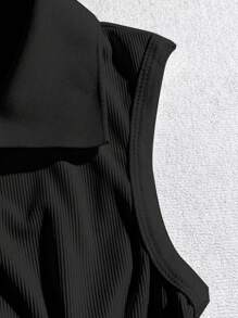 Everyssa 女士休闲纯色背心，夏季百搭 - 黑色 - 查看 3