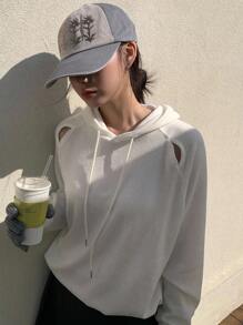 DAZY 镂空连帽露肩长袖薄款独特设计宽松上衣