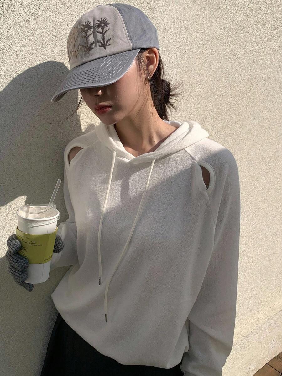 DAZY 镂空连帽露肩长袖薄款独特设计宽松上衣