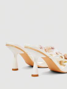 SheIn MOD Sandalias de tacón alto con puntera cuadrada y estampado floral para uso diario - Blanco - Ver 3