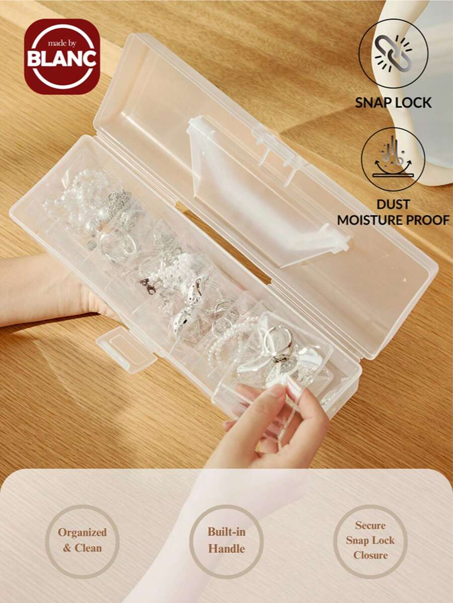 Madebyblanc 1 件桌面珠宝便携式透明矩形收纳盒多用途适用于宿舍、梳妆台 - 白色 - 查看 1