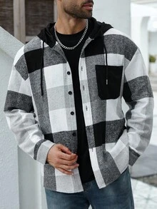 Manfinity Homme Plus Size Men's Hooded Overcoat With Pockets, Casual Outdoor , Best Gift For Boyfriend , Fall Winter