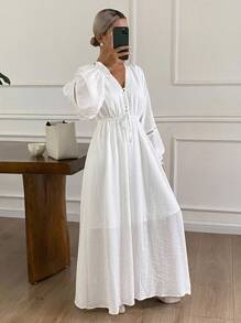 DAZY Women's Loose Casual Long Dress, Autumn/Winter Maxi Dress - White - View 5