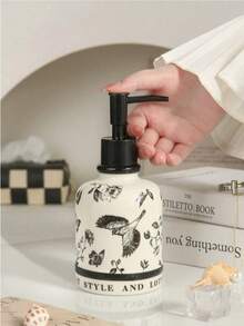 1PC 复古法式花鸟沐浴瓶，陶瓷材质，带按压式泵头，适用于家庭/酒店、浴室、卫生间、分配瓶 - 彩色 - 查看 1